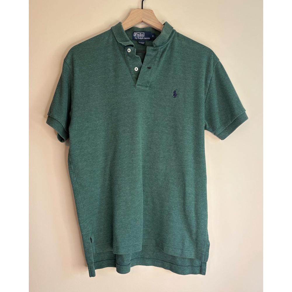 Polo Ralph Lauren Mens Green Scotch Pine Heather Cotton Mesh Polo Shirt Size S - Picture 2 of 10